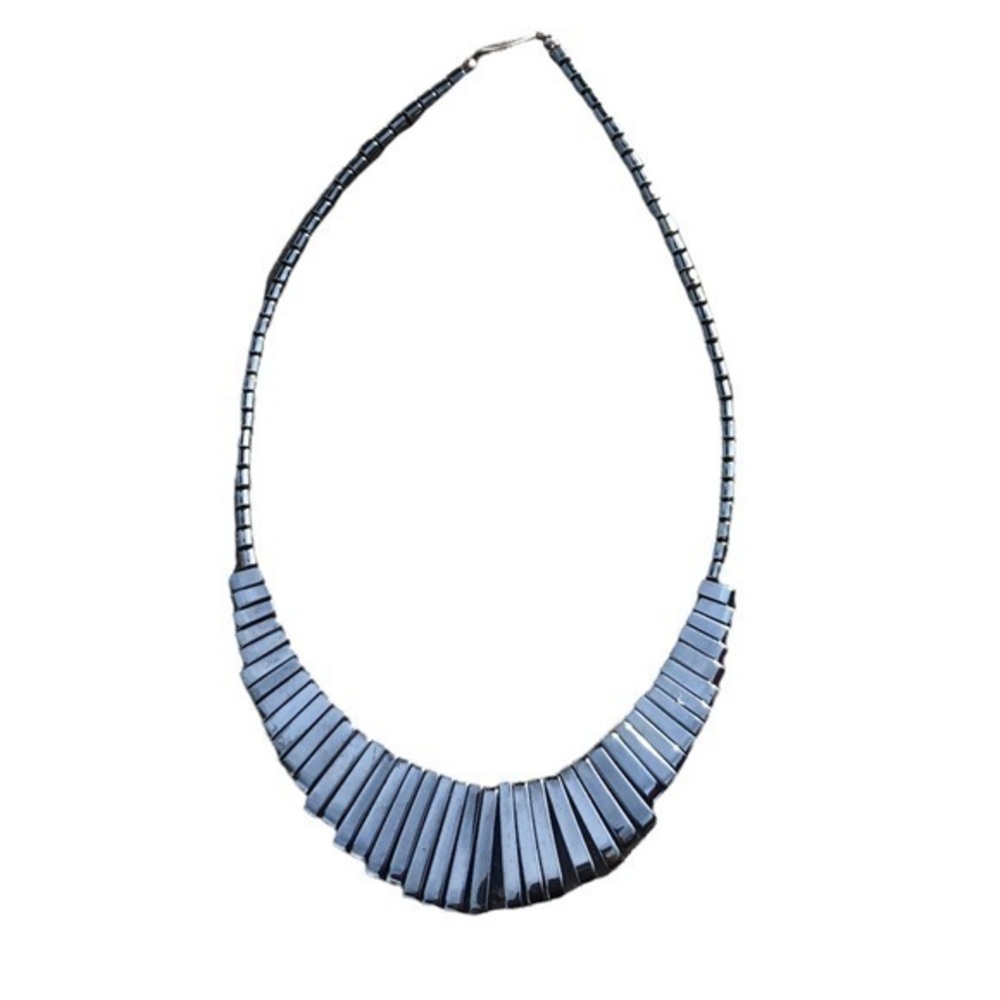 Hematite Metallic silver statement necklace